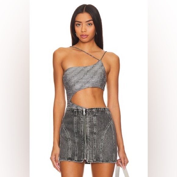 Superdown Tahlia Cut Out Bodysuit Size Small Silver Metallic NWT - Picture 2 of 8